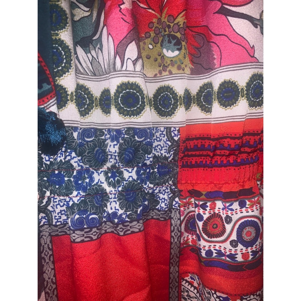 Vanessa Virginia Anthropologie Red Patchwork Floral Tassel Sleeve Boho Dress S - Picture 12 of 14